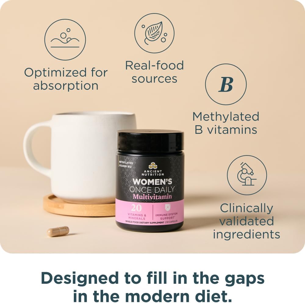 Ancient Nutrition Women's 1-Day Multivitamin, 30 Cápsulas
