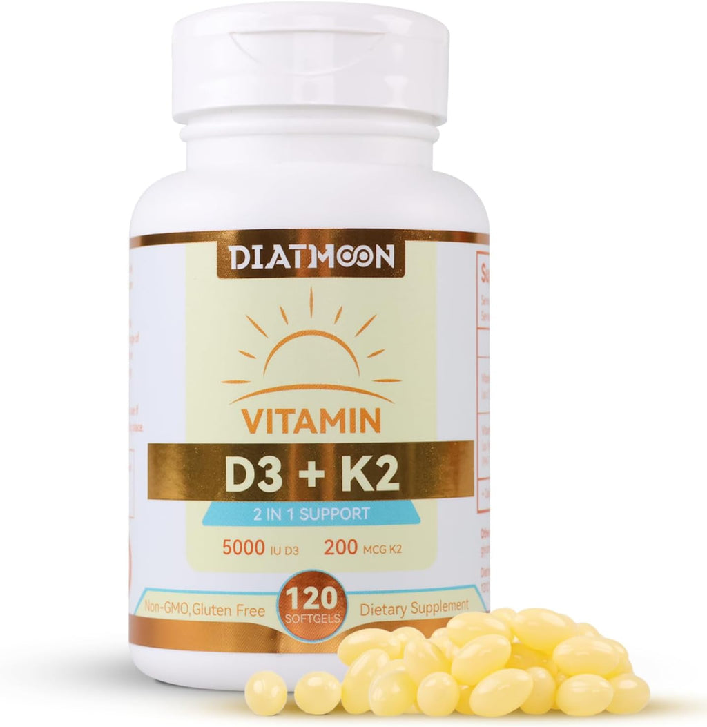 DIATMOON Vitamina D3 K2 5000 UI + 200 mcg MK-7, 120 Cápsulas Blandas