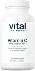 Vital Nutrients Vitamina C 1000 mg (ácido ascórbico puro) - Antioxidante vegano para el sistema inmunitario y absorción de hierro* - Sin gluten, lácteos ni soja - Sin OMG - 120 cápsulas