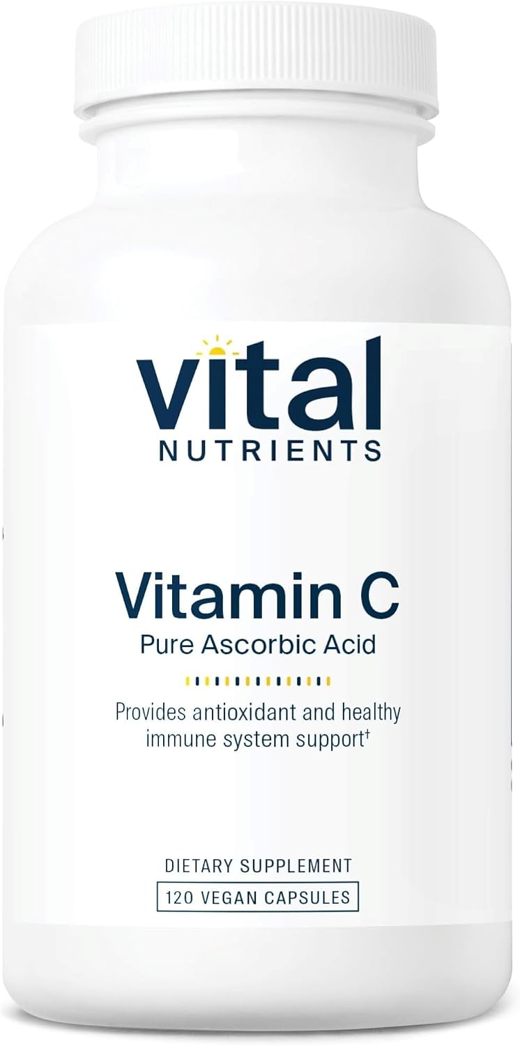 Vital Nutrients Vitamina C 1000 mg (ácido ascórbico puro) - Antioxidante vegano para el sistema inmunitario y absorción de hierro* - Sin gluten, lácteos ni soja - Sin OMG - 120 cápsulas