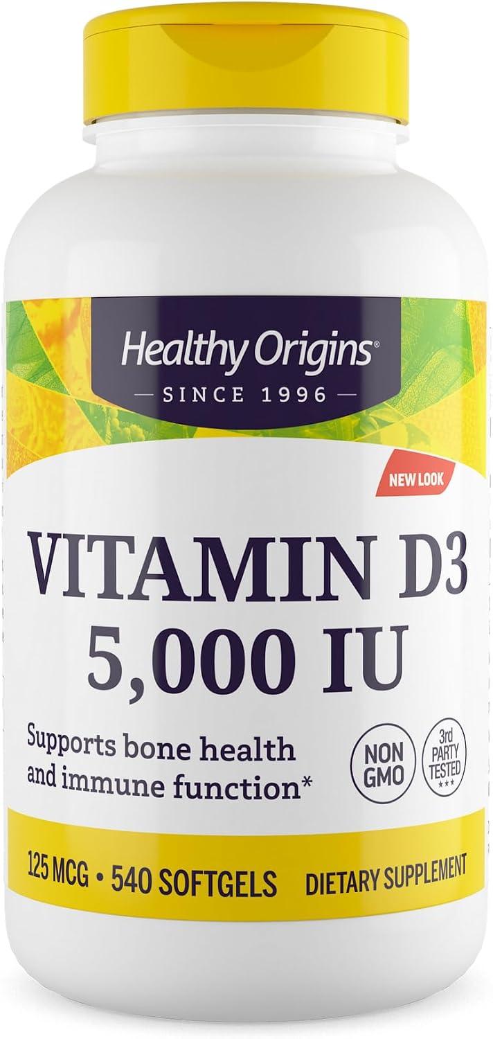 Healthy Origins Vitamina D3 5000 UI (Lanolina) - 360 Cápsulas Blandas