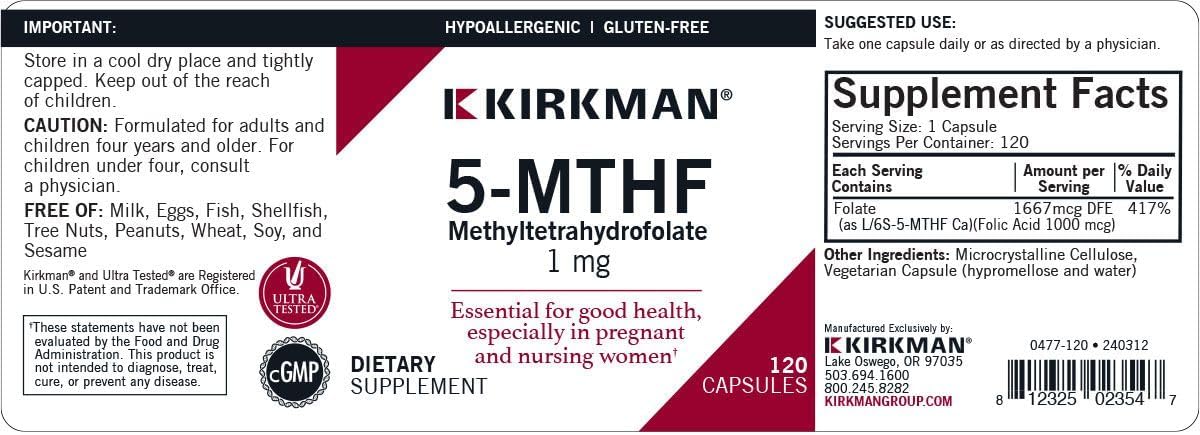 Kirkman - 5-MTHF - 5-Metiltetrahidrofolato - Folato para el Mantenimiento Celular