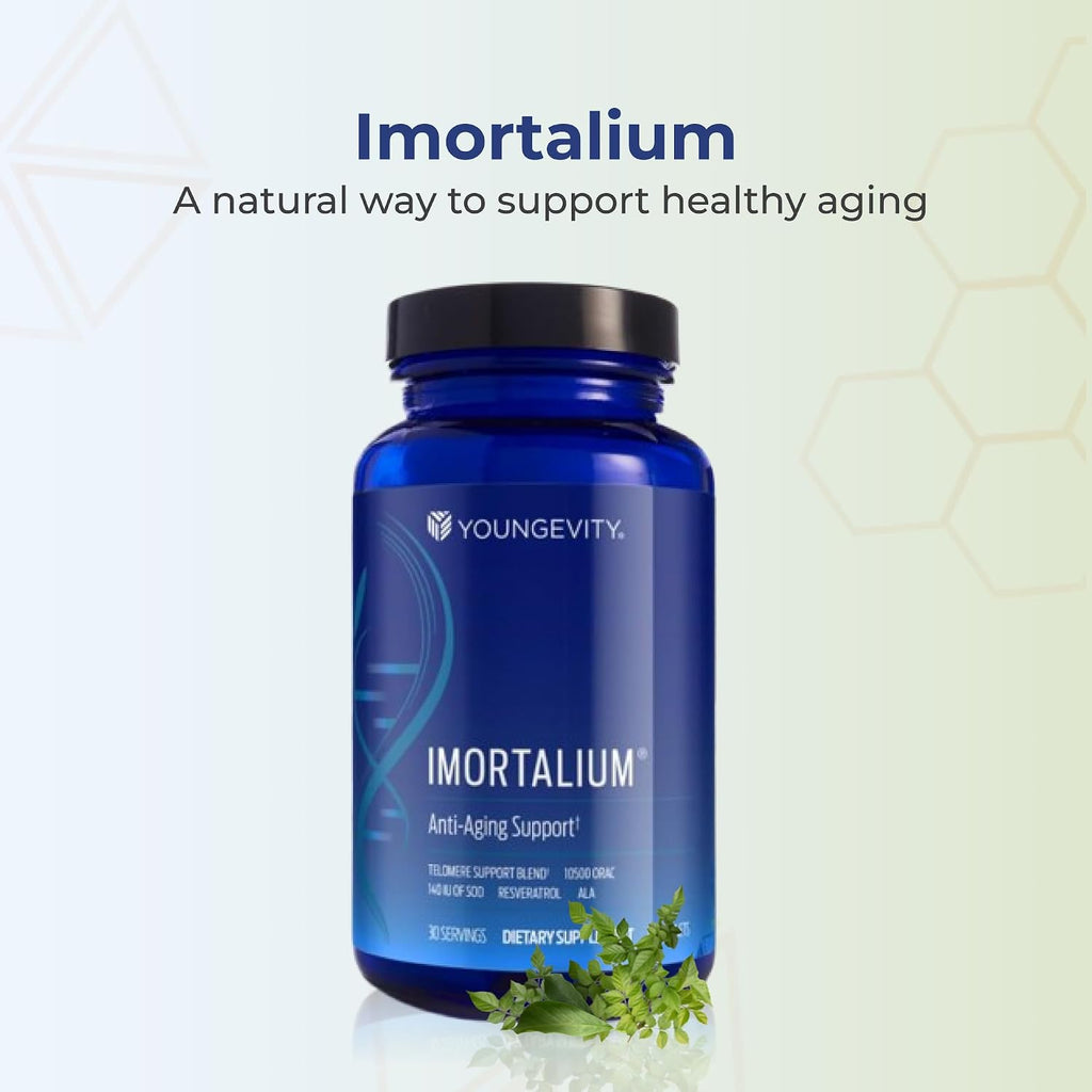 Youngevity Imortalium® - Salud Telomérica, Fucoxantina, Mezcla de Carotenoides, Mezcla de Fucoidan, MSM, Glutatión, Mezcla Rejuvenecedora para la Piel + 12 Alimentos Integrales 120 Cápsulas