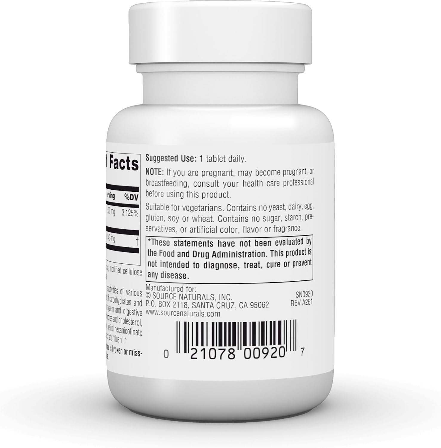Source Naturals Niacina sin Rubor, 500 mg, 30 Comprimidos Vegetarianos