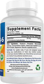 Best Naturals Vitamina B6 25 mg, 120 Comprimidos