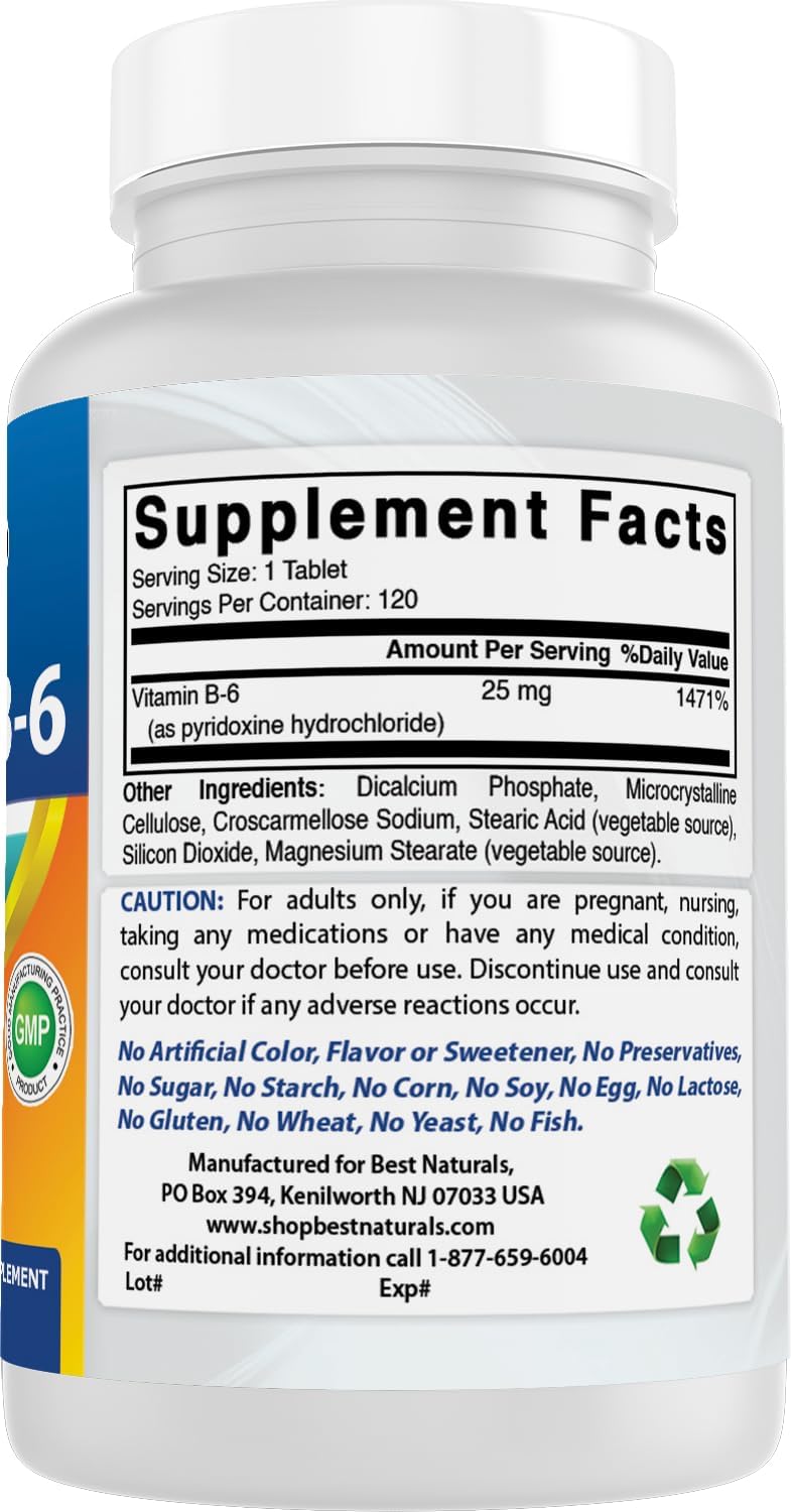 Best Naturals Vitamina B6 25 mg, 120 Comprimidos