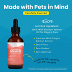 Aceite de Salmón Salvaje de Alaska para Gatos y Perros Pequeños - Apoya la Piel, el Pelaje, las Articulaciones y el Bienestar General - Puro y Premium - 2 oz