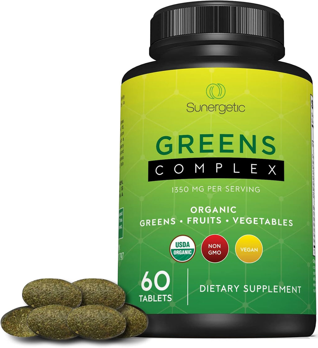 Sunergetic Premium USDA Organic Greens Superfood Tablets – 60 Comprimidos de Superalimentos Verdes Orgánicos