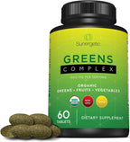 Sunergetic Premium USDA Organic Greens Superfood Tablets – 60 Comprimidos de Superalimentos Verdes Orgánicos