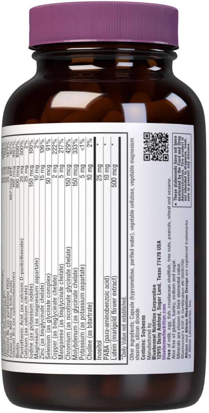 Bluebonnet Multi One (Sin Hierro) - Complejo Multivitamínico, 120 Cápsulas Vegetales