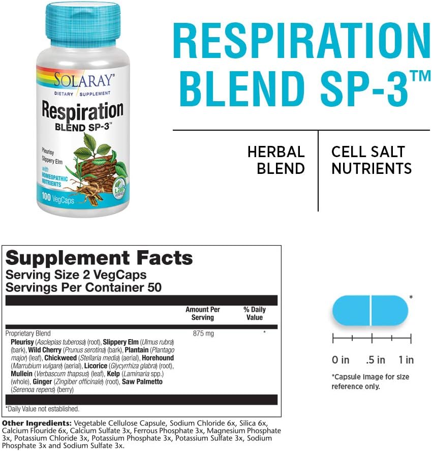 SOLARAY Respiration Blend SP-3 - Mezcla herbal con sales celulares para la respiración