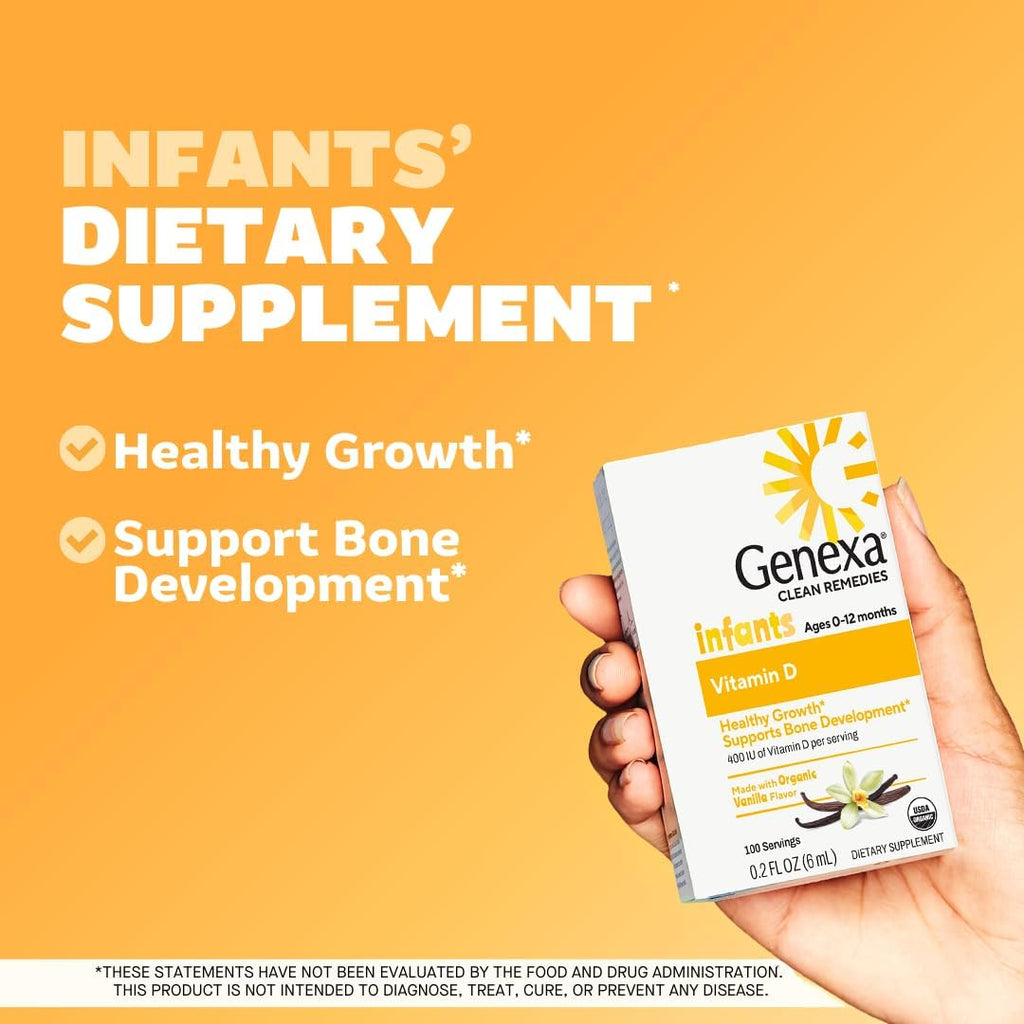 Genexa Gotas de Vitamina D para Bebés - Sabor Vainilla Orgánica - 270 dosis (3 frascos)