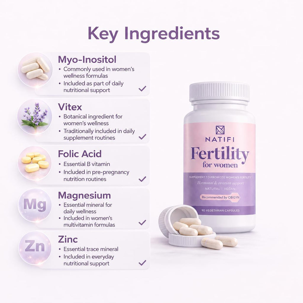 Natifi Conception - Vitaminas Prenatales de Fertilidad, Regulan el Ciclo y Equilibran Hormonas, 60 Cápsulas