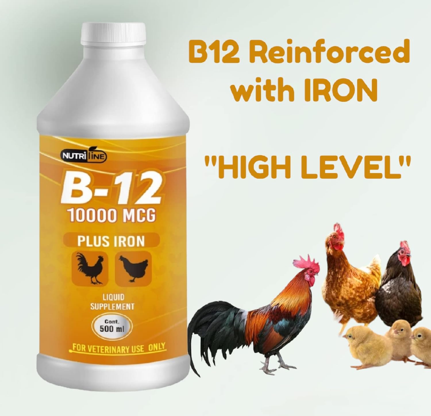 NUTRILINE B-12 para Aves | Multivitamínico Booster con 10.000 mcg de B12 y Hierro | 473 ml