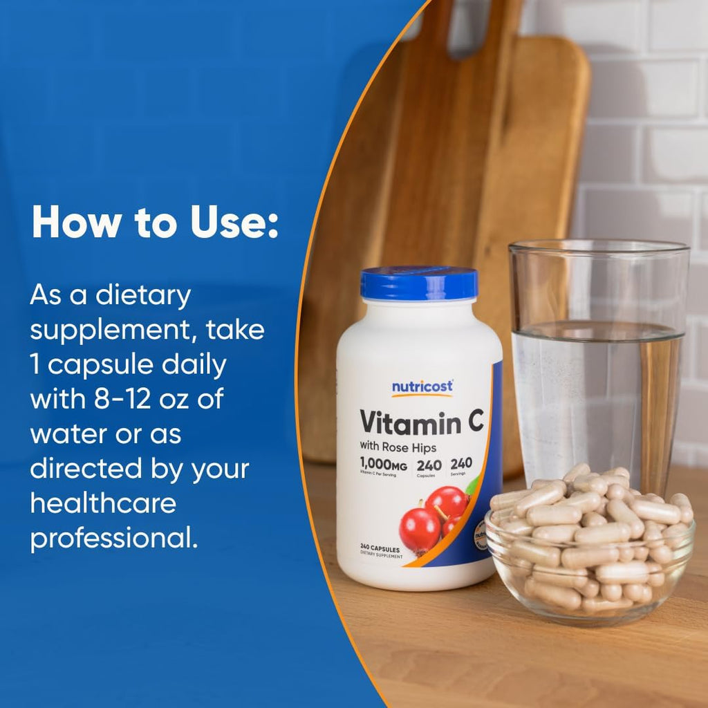Nutricost Vitamina C con Escaramujo 1025mg, 240 Cápsulas