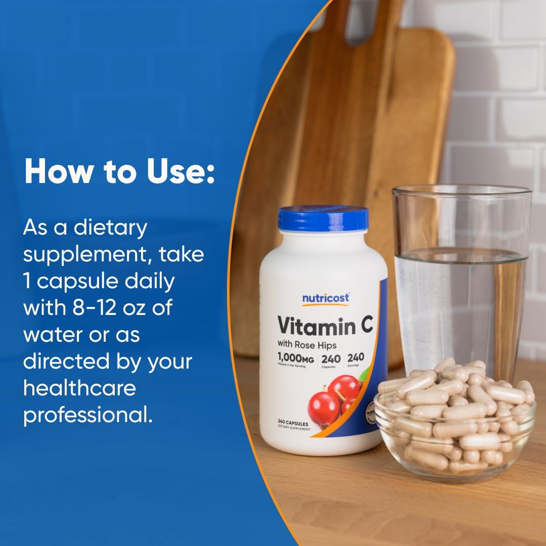 Nutricost Vitamina C con Escaramujo 1025mg, 240 Cápsulas