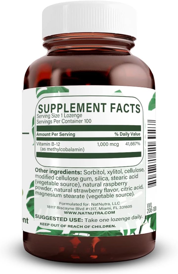 Natural Nutra Metil B12 1000mcg - 100 Comprimidos Sublinguales Veganos Sabor a Bayas