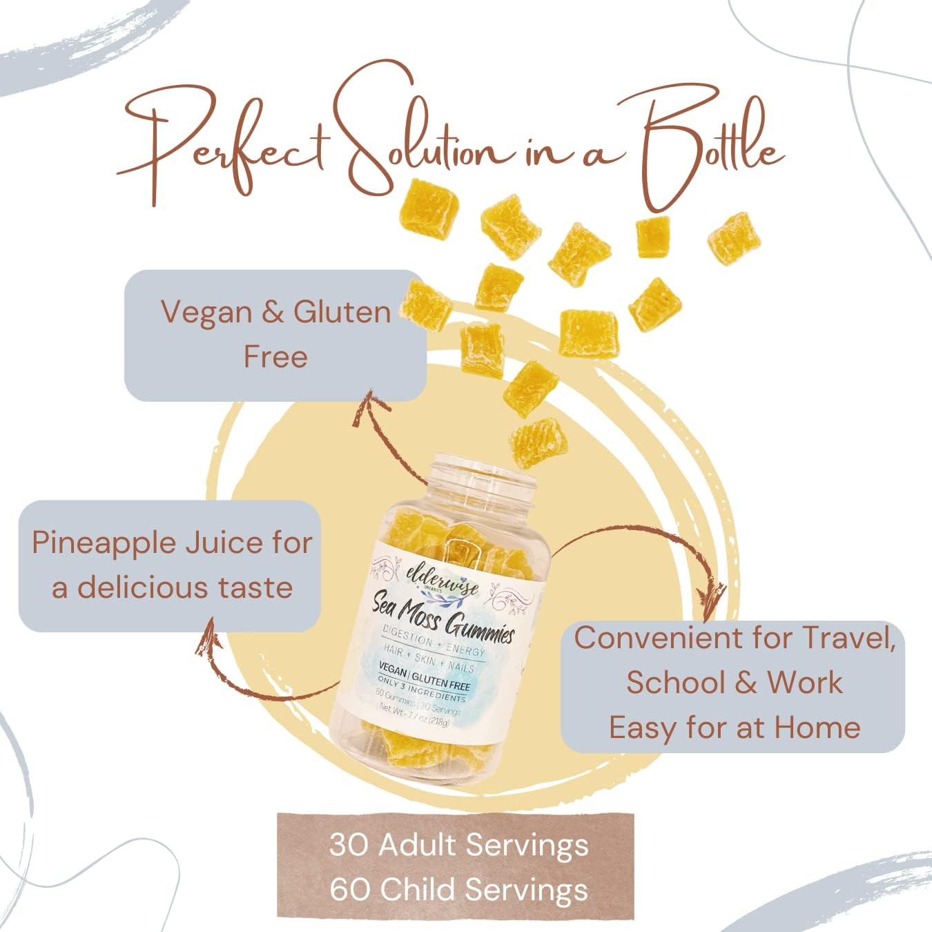 Elderwise Organics Made With Love Sea Moss Gummies | Only 3 Ingredients | Vegan | Premium Ingredients | Gluten Free | Sea Moss Gummy