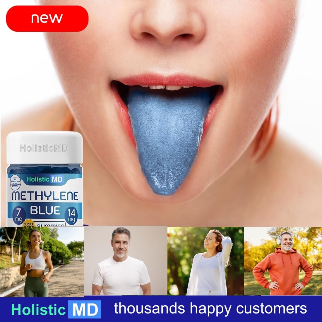 Azul de Metileno para Humanos Grado Farmacéutico USP - 7mg y 14mg - Gominolas Veganas Sin Azúcar Sabor Bayas - 60 Unidades
