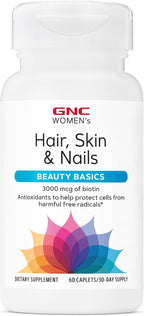 GNC Women's Hair, Skin & Nails - Complejo multivitamínico para mujer con Biotina, Ácido Hialurónico, Vitaminas C y E - 60 comprimidos