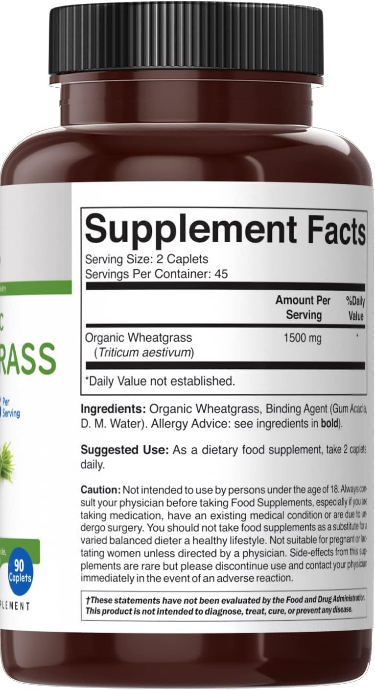 Hierba de Trigo Ecológica 1500mg, 45 Raciones, 90 Comprimidos Vegetarianos