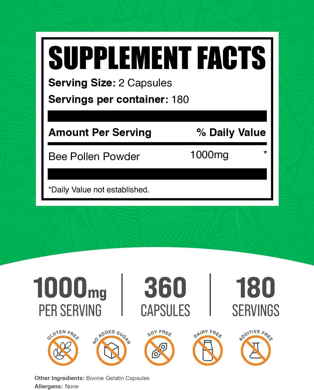 BulkSupplements.com Cápsulas de Polen de Abeja - 360 Count (Pack de 1)