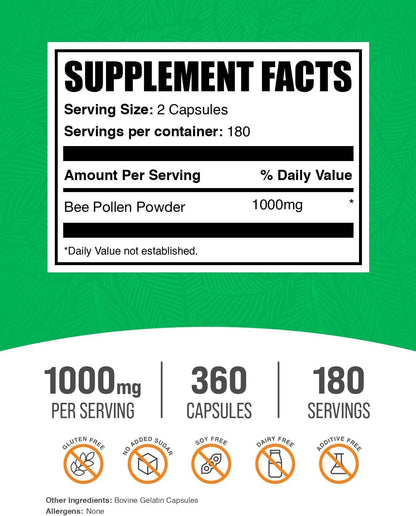 BulkSupplements.com Cápsulas de Polen de Abeja - 360 Count (Pack de 1) – Image 2
