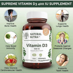Natural Nutra Vitamina D3 400 UI - 100 Cápsulas Blandas