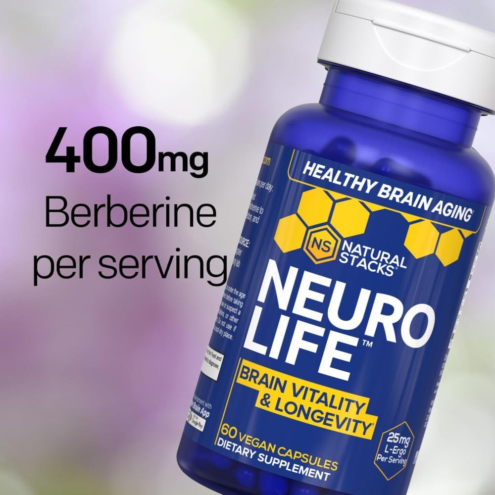 NeuroLife Longevity Supplement - 500mg Taurina & 400mg Berberina - L-Ergotioneína MitoPrime - Apoyo Cerebral para Vitalidad Cognitiva - 60 Cápsulas