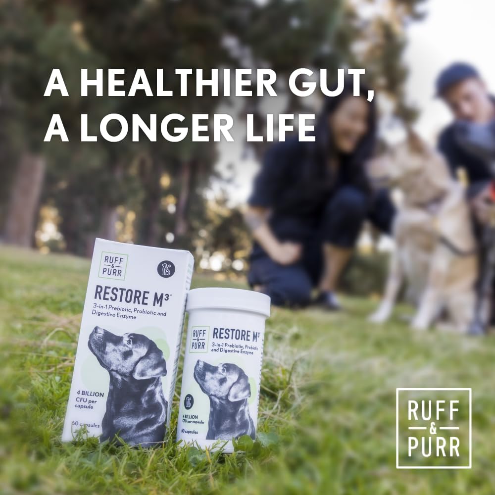 Ruff & Purr Probióticos para Perros – 3 en 1: Probióticos, Prebióticos y Enzimas Digestivas con DE111 y PreforPro