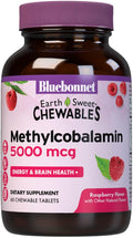 Bluebonnet Nutrition EarthSweet Methylcobalamin 5000 mcg - Vitamina B12 Activa - 60 Comprimidos Masticables Sabor Frambuesa