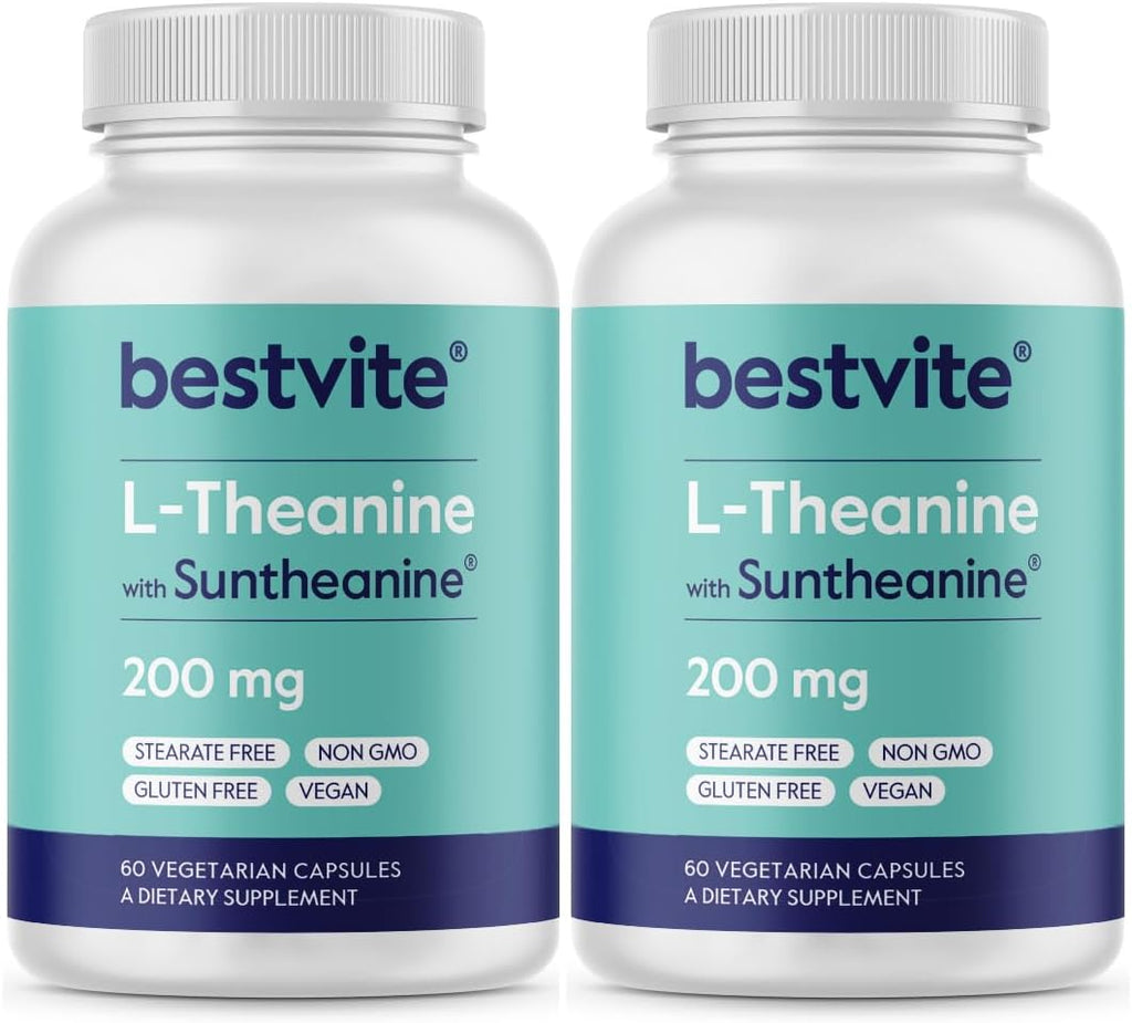 BESTVITE Double Strength Suntheanine L-Teanina 200 mg – 60 Cápsulas Vegetarianas