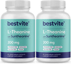 BESTVITE Double Strength Suntheanine L-Teanina 200mg - 120 Cápsulas Vegetales (2x60)