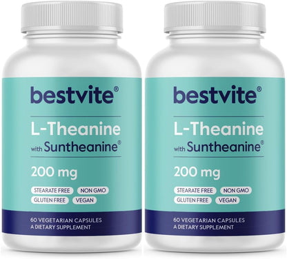 BESTVITE Double Strength Suntheanine L-Teanina 200mg - 120 Cápsulas Vegetales (2x60) – Image 1