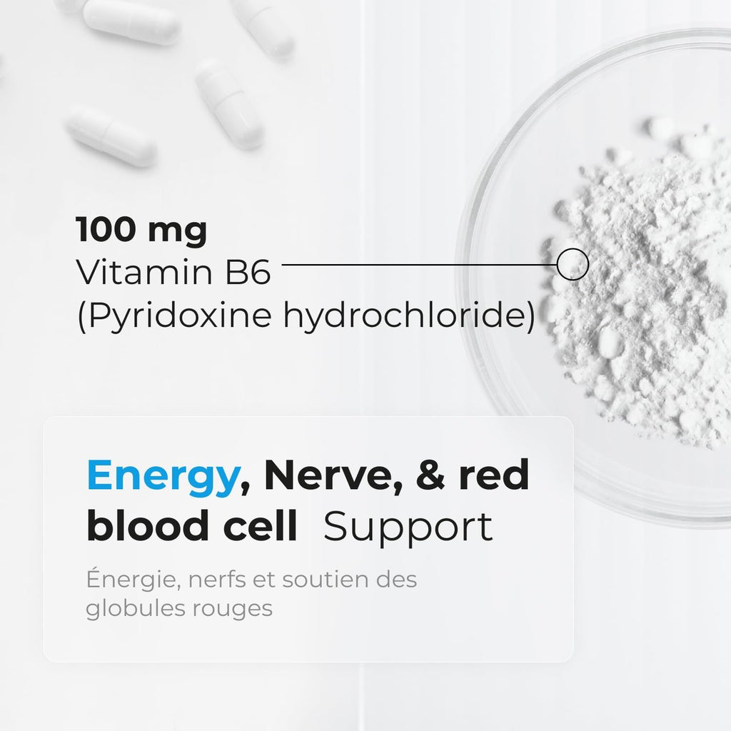 Biogenique Vitamina B6 100 mg - Cápsulas de Piridoxina (120 Cápsulas)