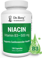 Dr. Berg Niacina de Alta Potencia 500 mg – 125 mg por Cápsula para Construir Tolerancia al Flush – 100 Cápsulas