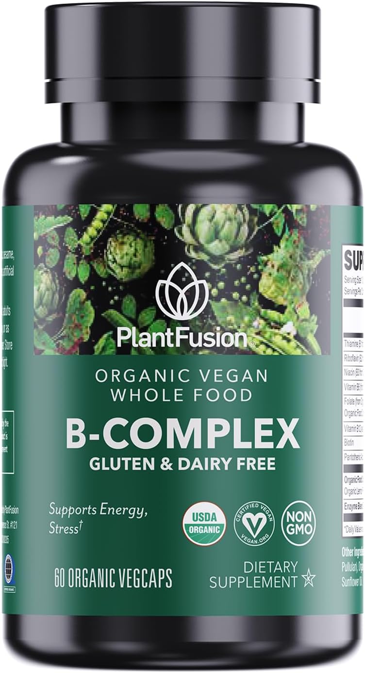 PlantFusion Organic Vitamin B-Complex, Complejo B Orgánico Vegano con B12 Metilada - 30 Cápsulas