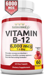 NaturalisimoLife Vitamina B12 6000 mcg – Nuggets de disolución rápida sabor fresa – 60 nuggets, Vegano, Sin Gluten