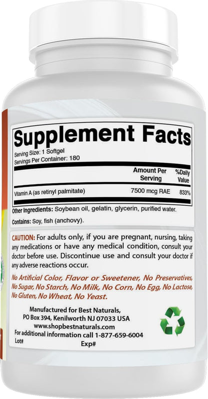 Best Naturals Vitamina A 25000 IU (7500 mcg) – Contribuye al mantenimiento de la piel normal. – Image 4