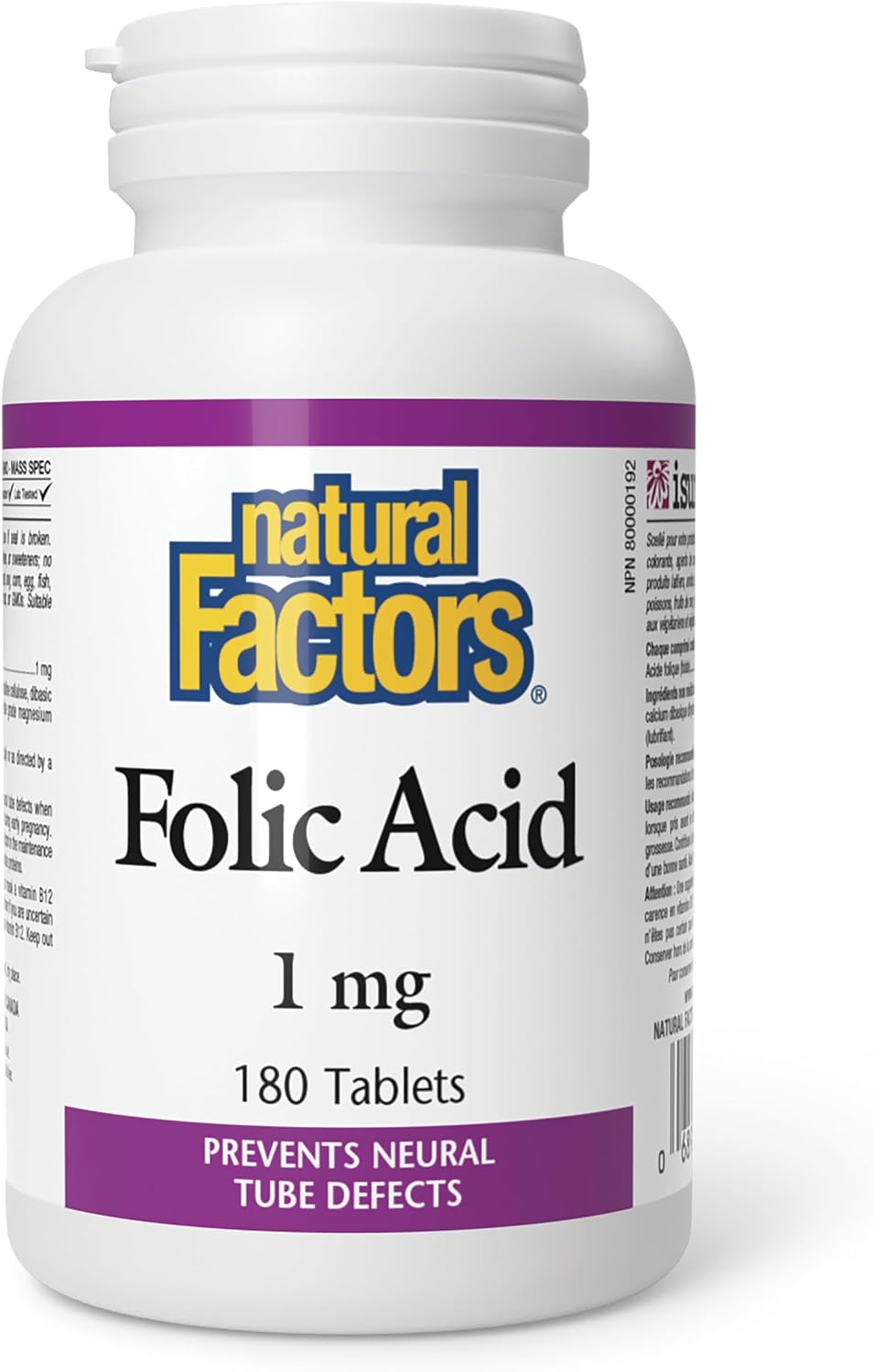 Ácido Fólico 1 mg, 180 Comprimidos – Natural Factors