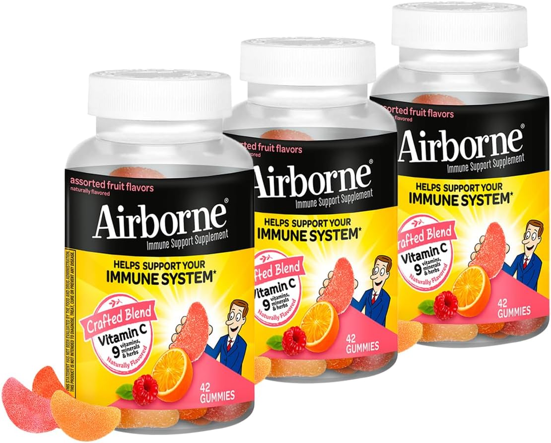 Airborne 750mg Vitamina C Gominolas para el Sistema Inmunitario, Surtido de Sabores, 126 Gominolas (Paquete de 3)