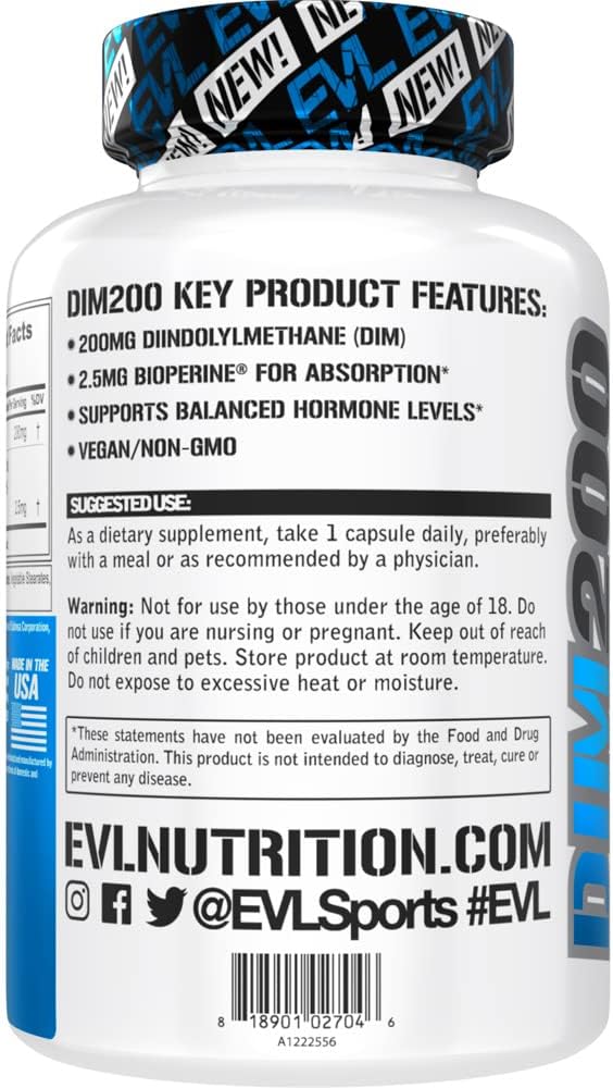 EVL DIM 200mg para Hombres - con Bioperina para Mayor Absorción - Vegano No Transgénico
