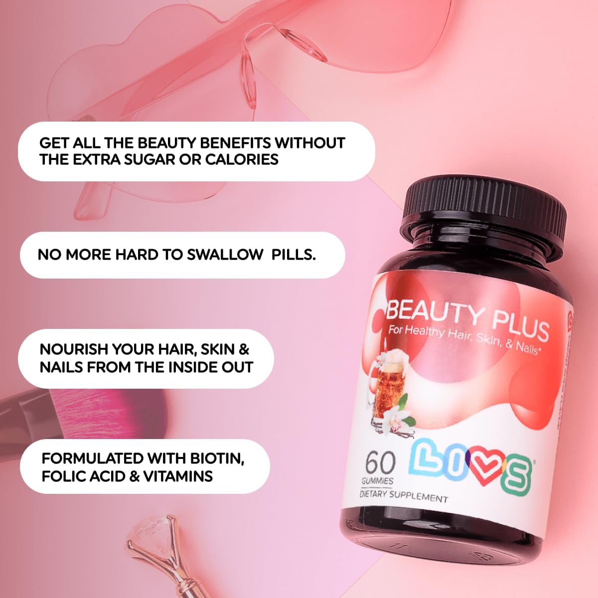 LIVS Beauty Plus Gummy Vitamins - Biotin Gummies for Hair, Skin and Nails