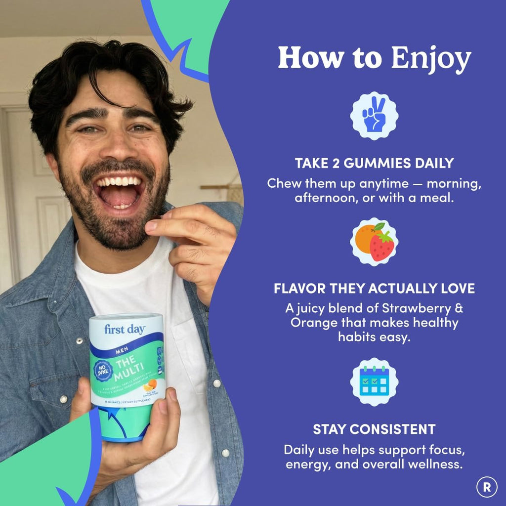 FIRST DAY Multivitamínico para Hombres + Mezcla de Frutas y Verduras Orgánicas - Gominolas - 30 Días