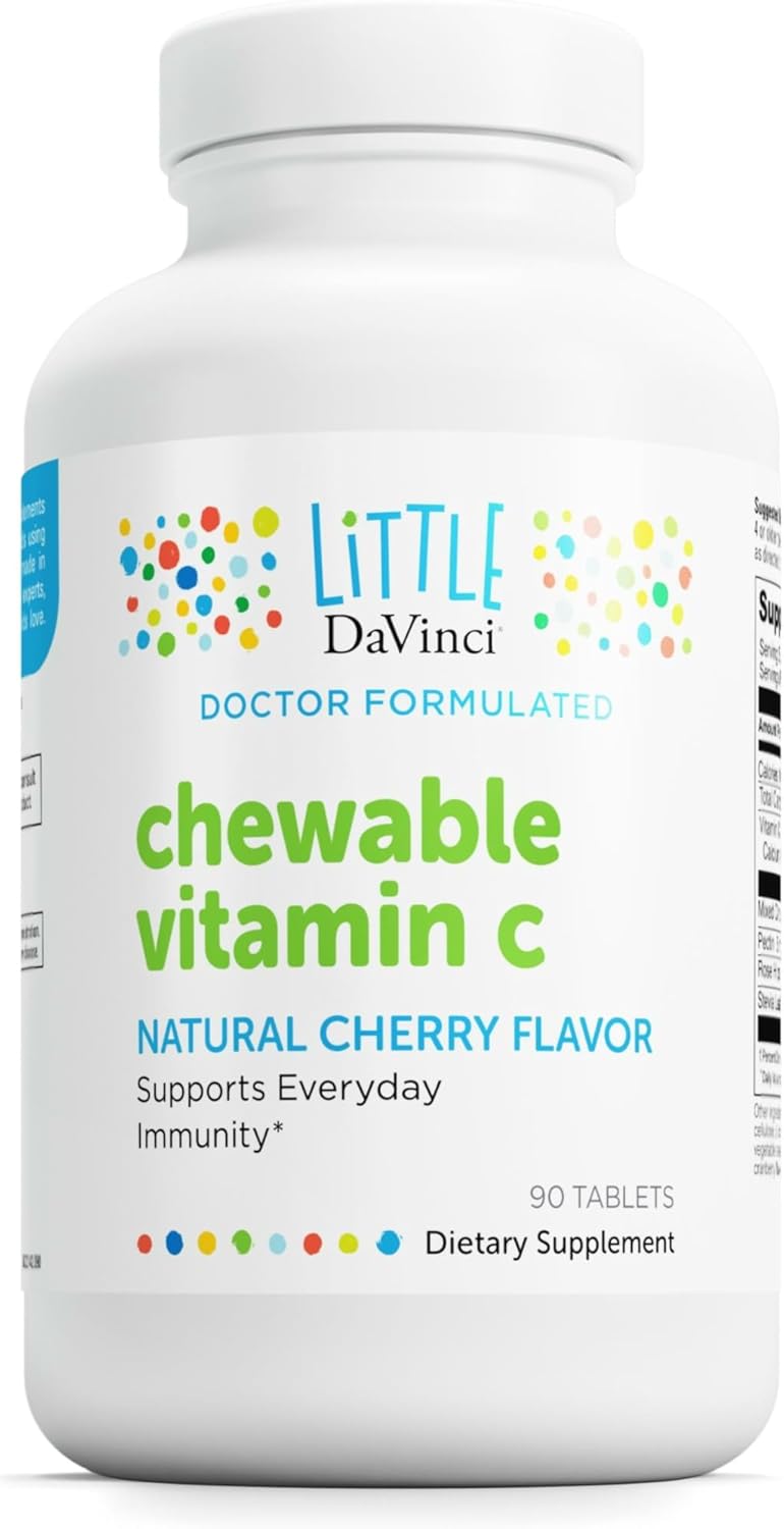 Little DaVinci Vitamina C Masticable para Niños – 90 Comprimidos con Pectina y Escaramujo – Sabor Cereza