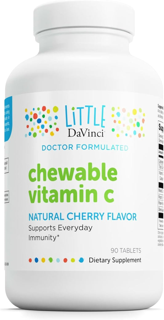 Little DaVinci Vitamina C Masticable para Niños – 90 Comprimidos con Pectina y Escaramujo – Sabor Cereza