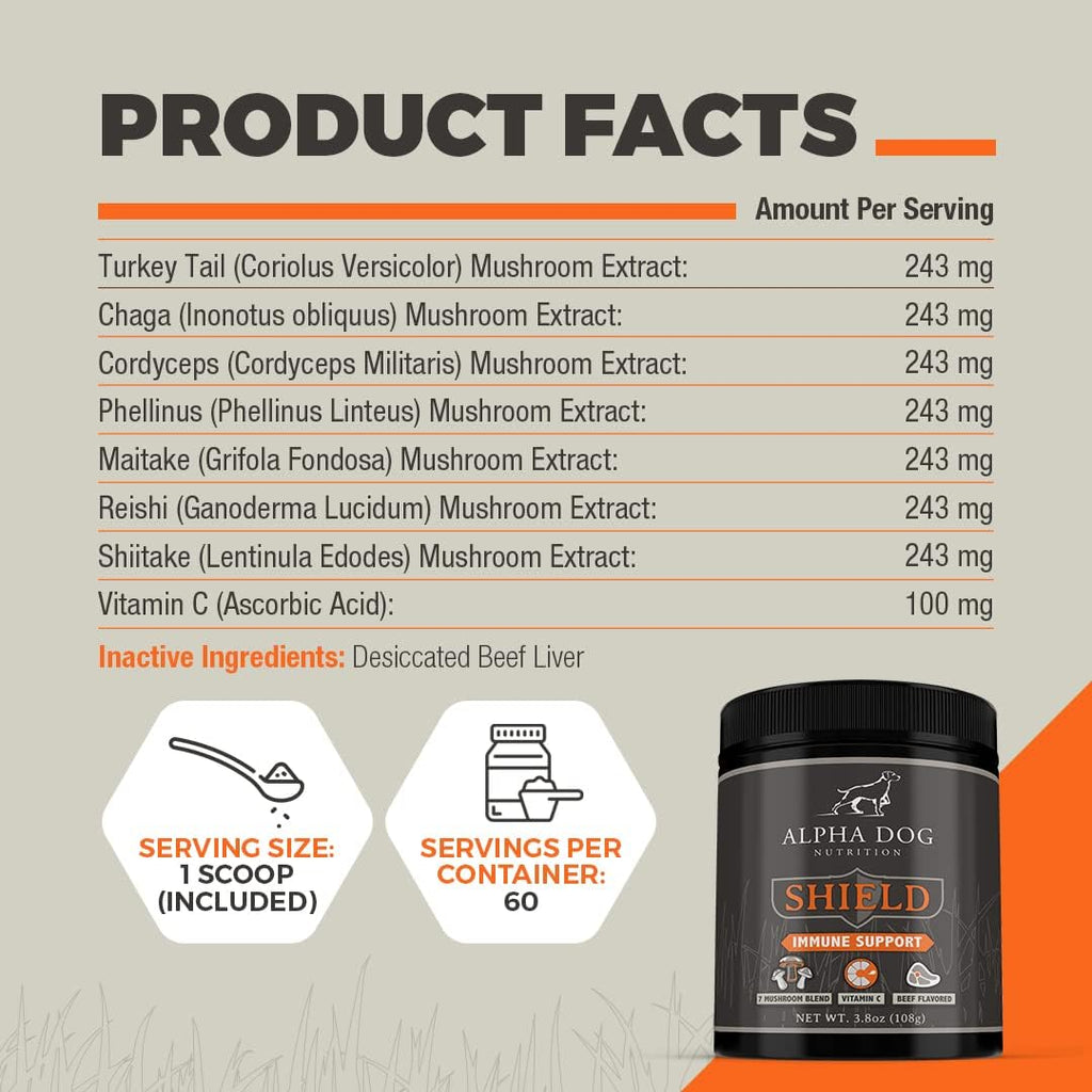 Shield Allergy Immune Support para Perros Pequeños - Polvo de Setas y Vitamina C - 108g