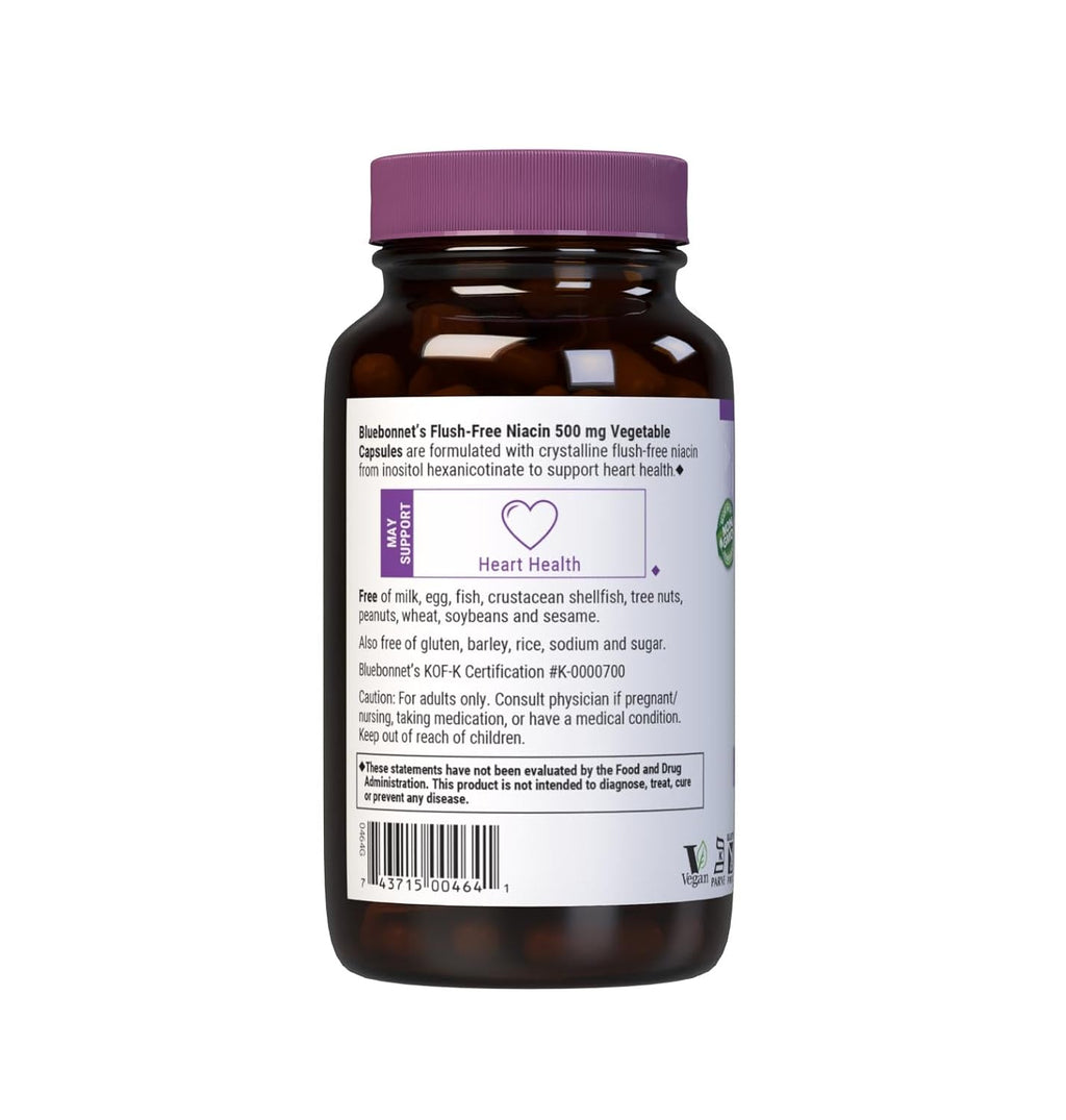 Bluebonnet Nutrition Flush-Free Niacina 500mg - Inositol Hexanicotinato - 120 Cápsulas