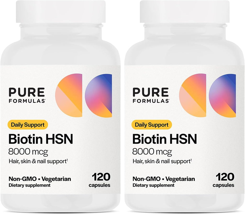 PureFormulas Biotina 8000 mcg - Suplemento para Cabello, Piel y Uñas - 120 Cápsulas