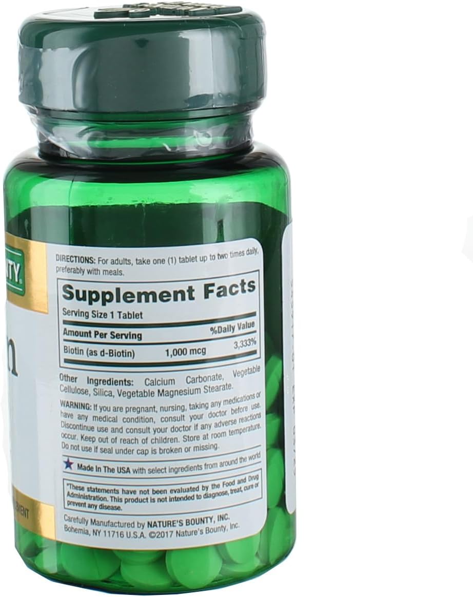 Nature's Bounty Biotina 1000 mcg, 100 Tabletas Recubiertas